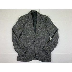 Men XL Suit Blazer Jacket Coat Dress Business Work One Button Formal Gray Check